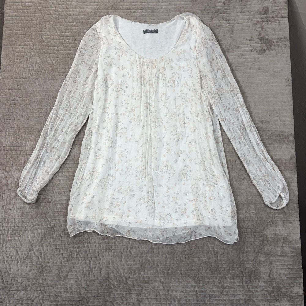 Piazza Del Tempio Italy Silk Floral Blouse White Sheer Layered Top Size M